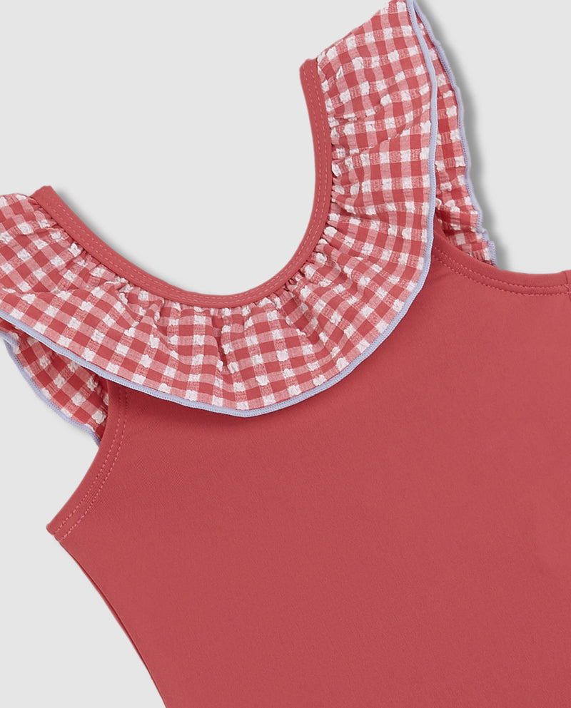 Traje de baño con cuello de cuadros para bebé