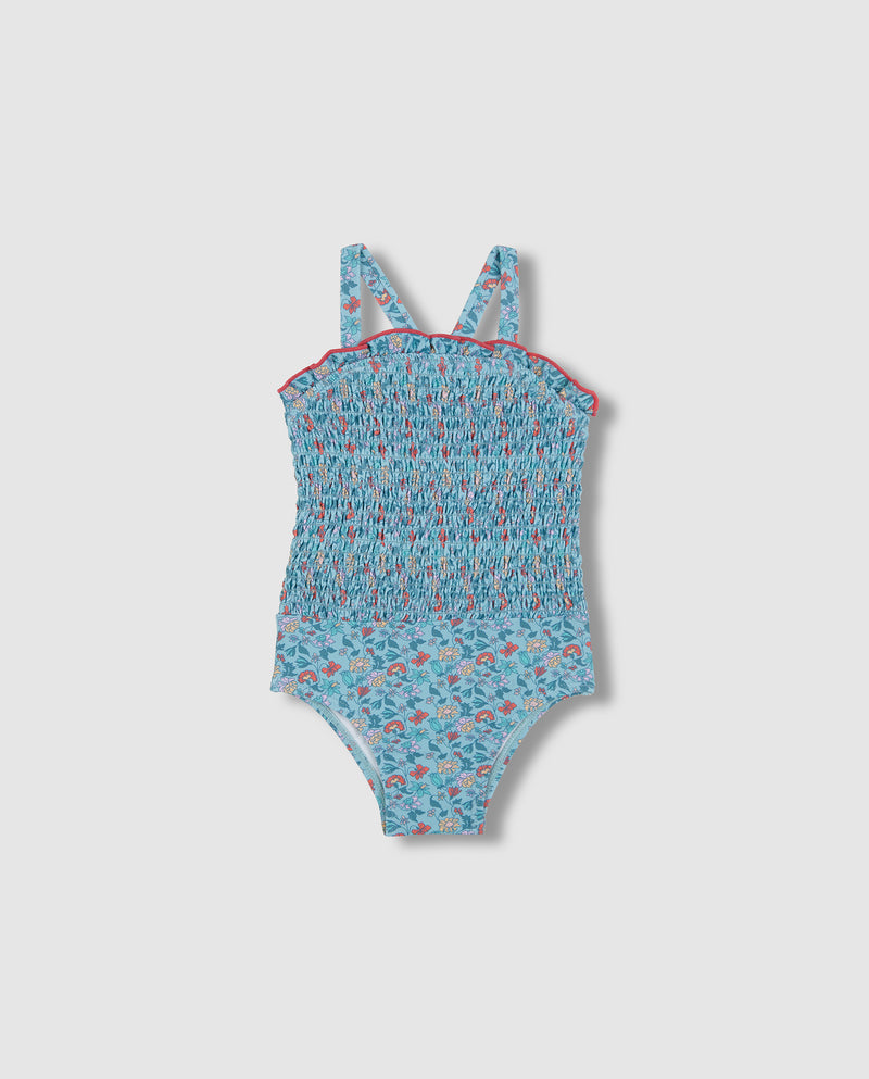 Traje de baño turquesa para niña con estampado