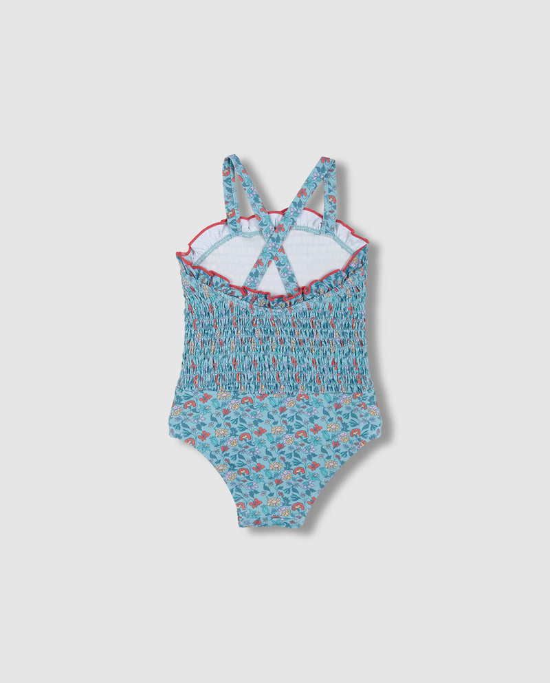 Traje de baño turquesa para niña con estampado