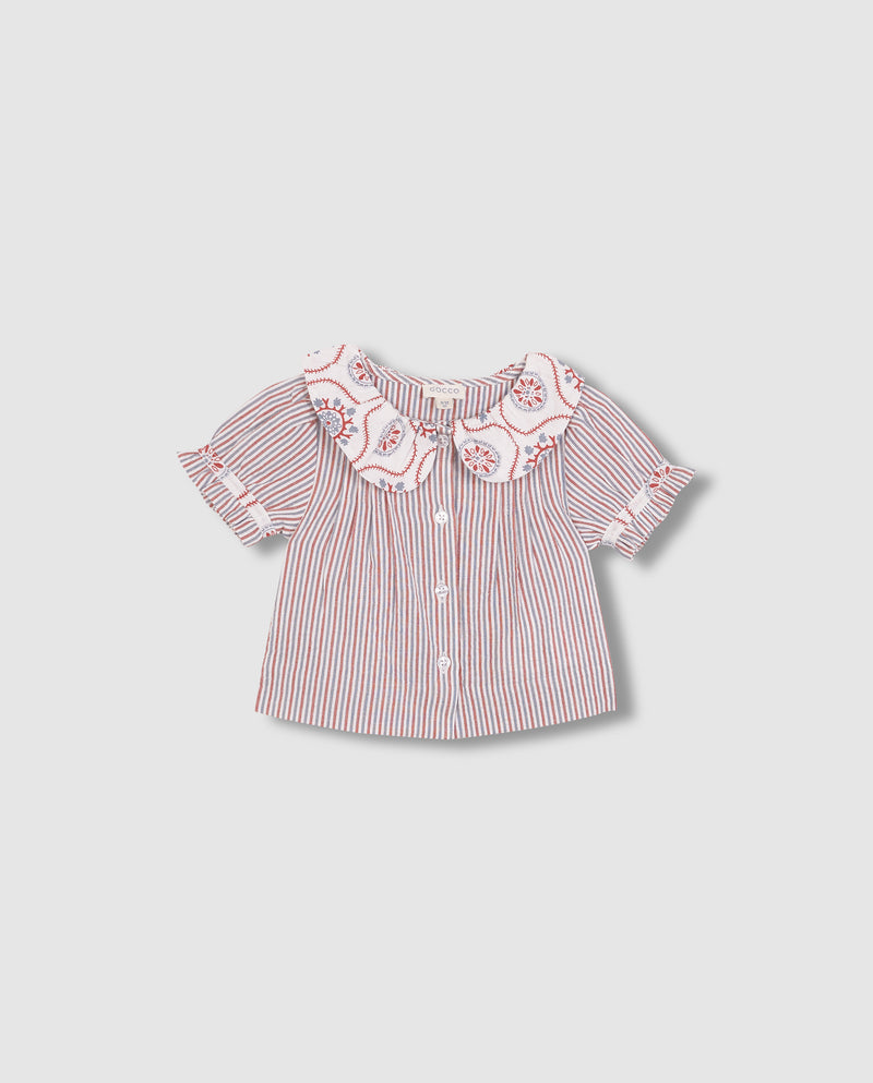 Blusa de manga corta con tejido en contraste