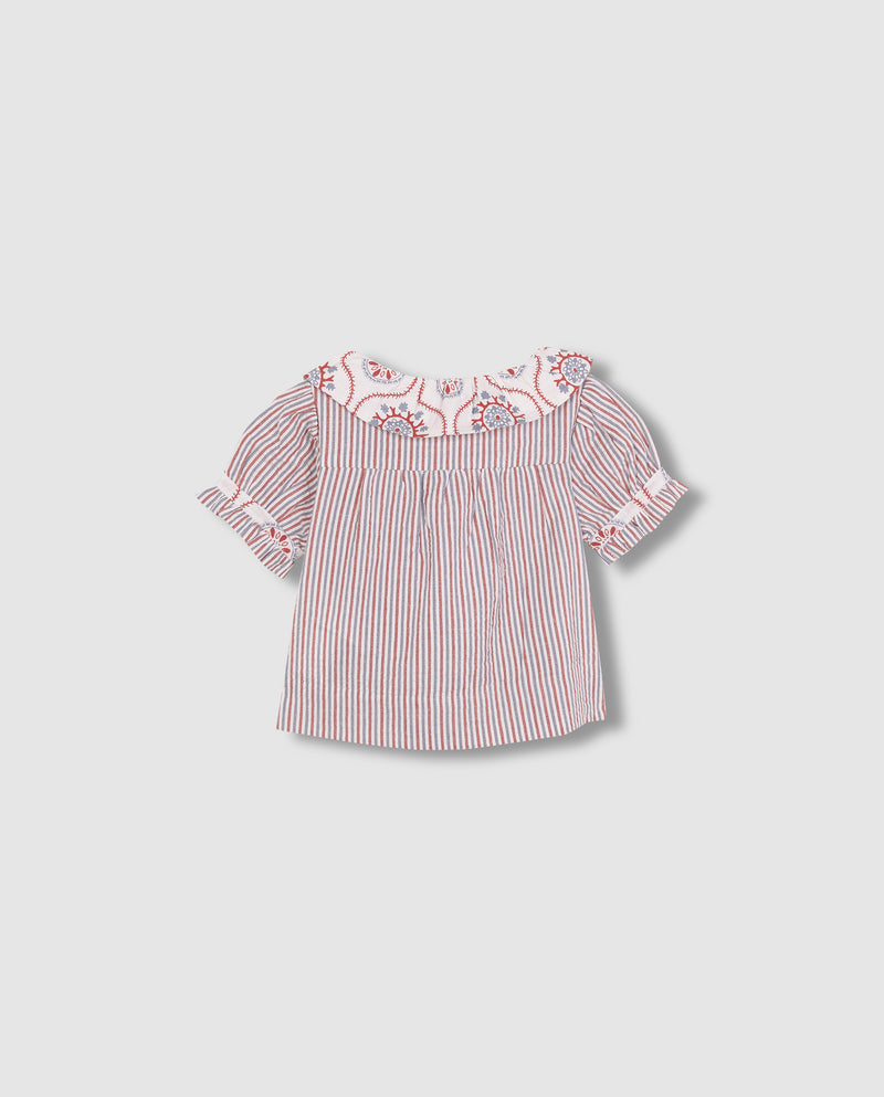 Blusa de manga corta con tejido en contraste