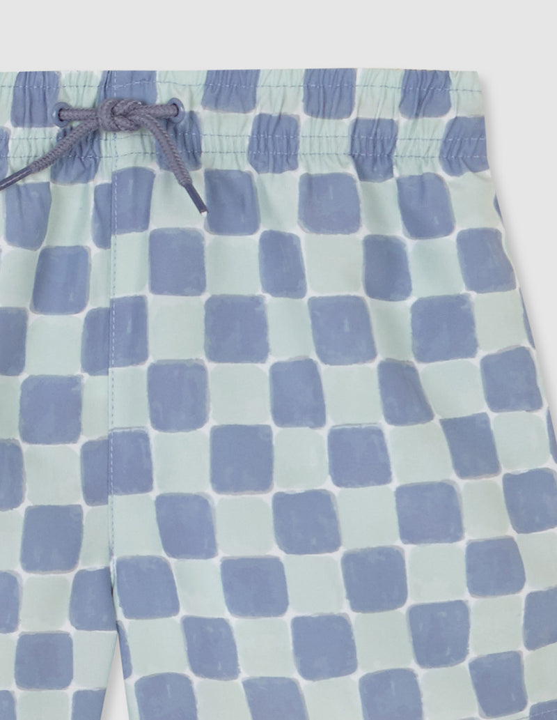 Traje de baño azul con cuadros