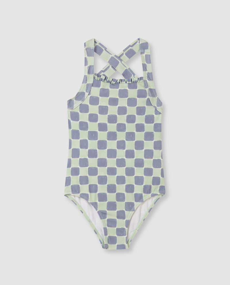 Traje de baño con estampado de cuadros para niña